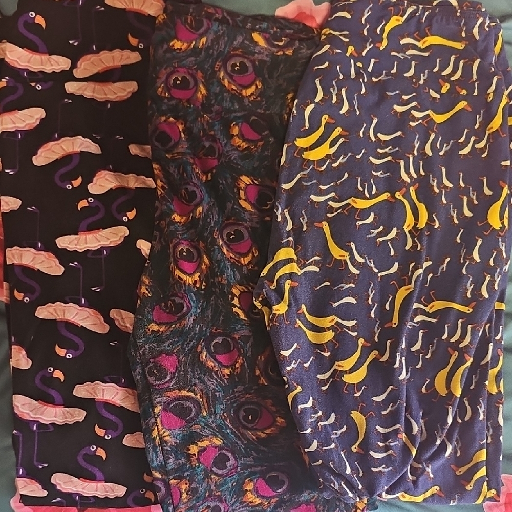 LuLaRoe Women's Leggings - Black, Purple, Yellow Patterns